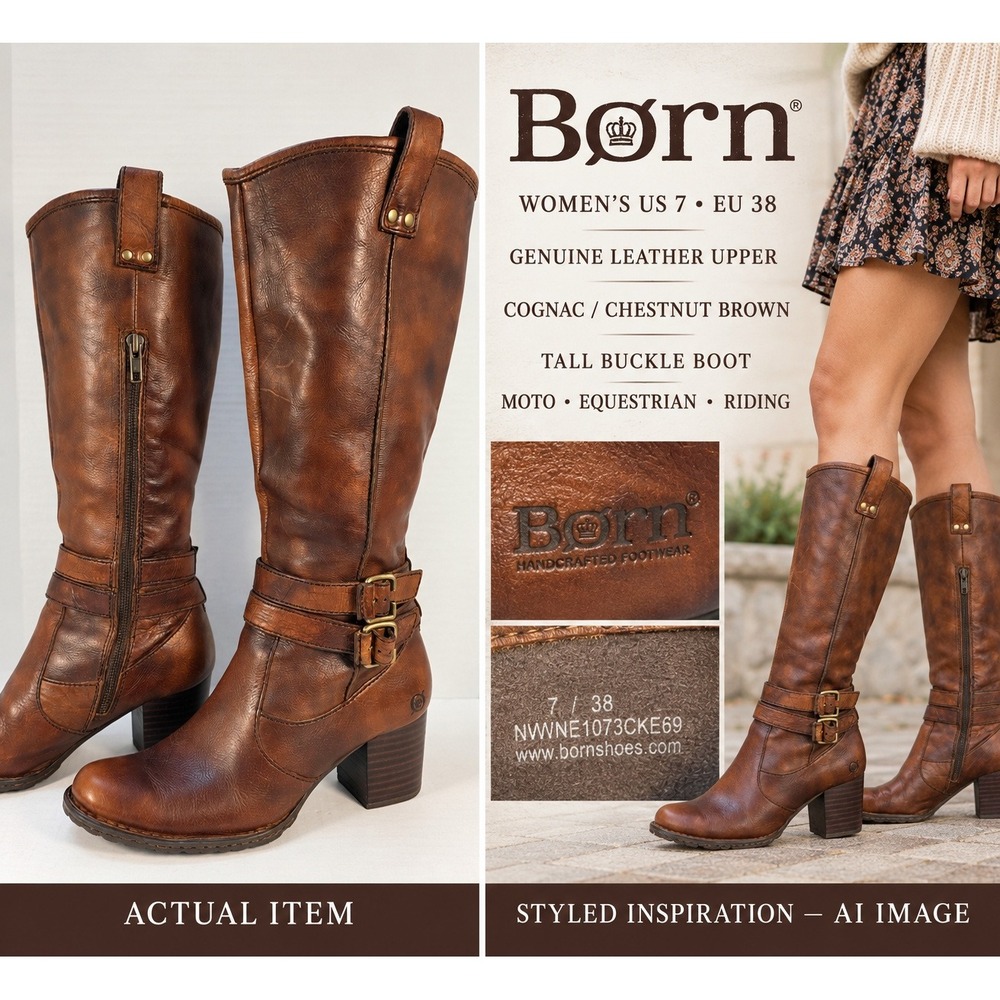 Born Tall Leather Riding Boots Womens Cognac Brown 7 EU 38 Excellent Equestrian